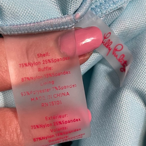 Lilly Pulitzer One-Piece Swimsuit Celestial Blue Huey Ruffle Size 16 - Picture 11 of 15